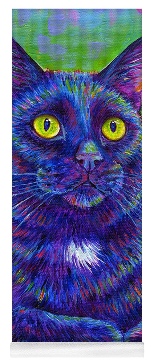 Black Cat Yoga Mat featuring the painting Colorful Black Cat Portrait by Rebecca Wang