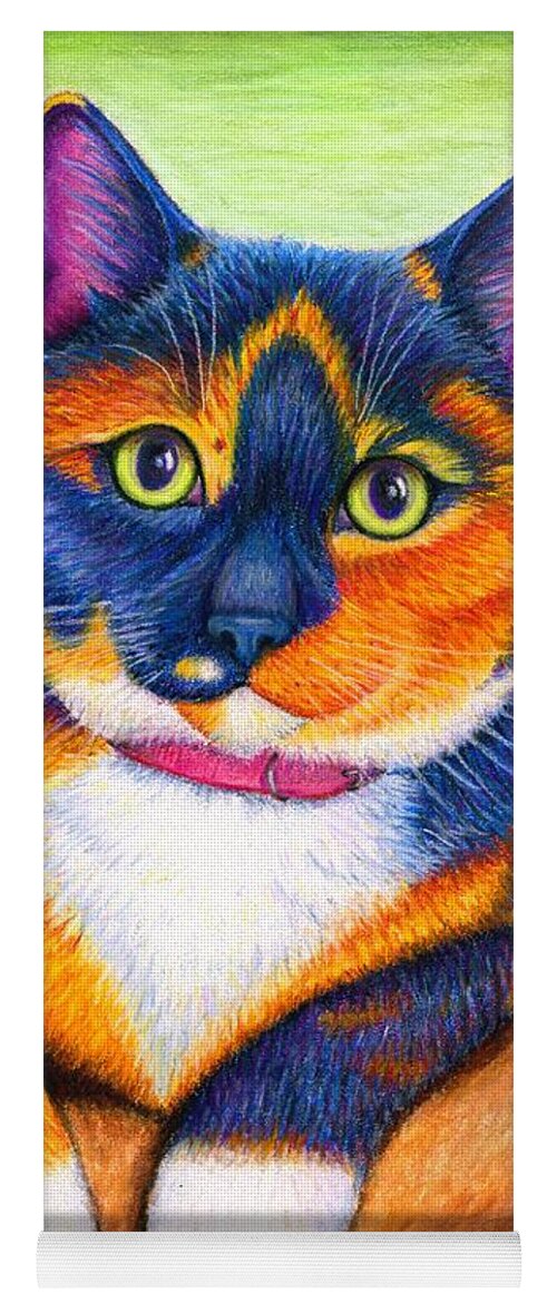 Cat Yoga Mat featuring the drawing Colorful Calico Cat by Rebecca Wang