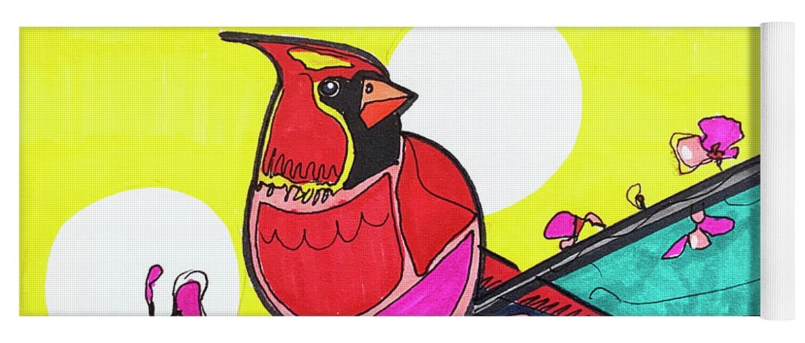 American Cardinal Yoga Mat featuring the drawing Colorful Cardinal by Creative Spirit