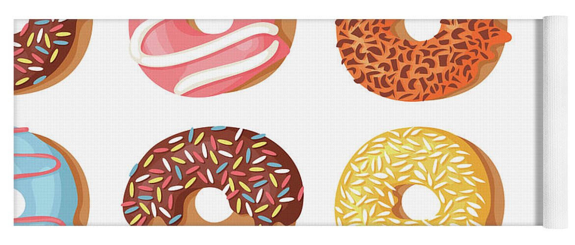 Colorful cute donuts seamless pattern Yoga Mat by Julien - Pixels Merch