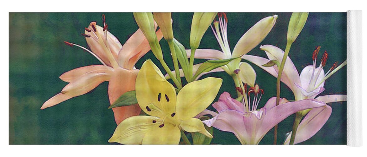 Lily Yoga Mat featuring the digital art Colorful Lily Bunch by Gaby Ethington
