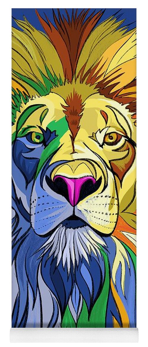 Lion Yoga Mat featuring the digital art Colorful Lion Illustration by John Gibbs