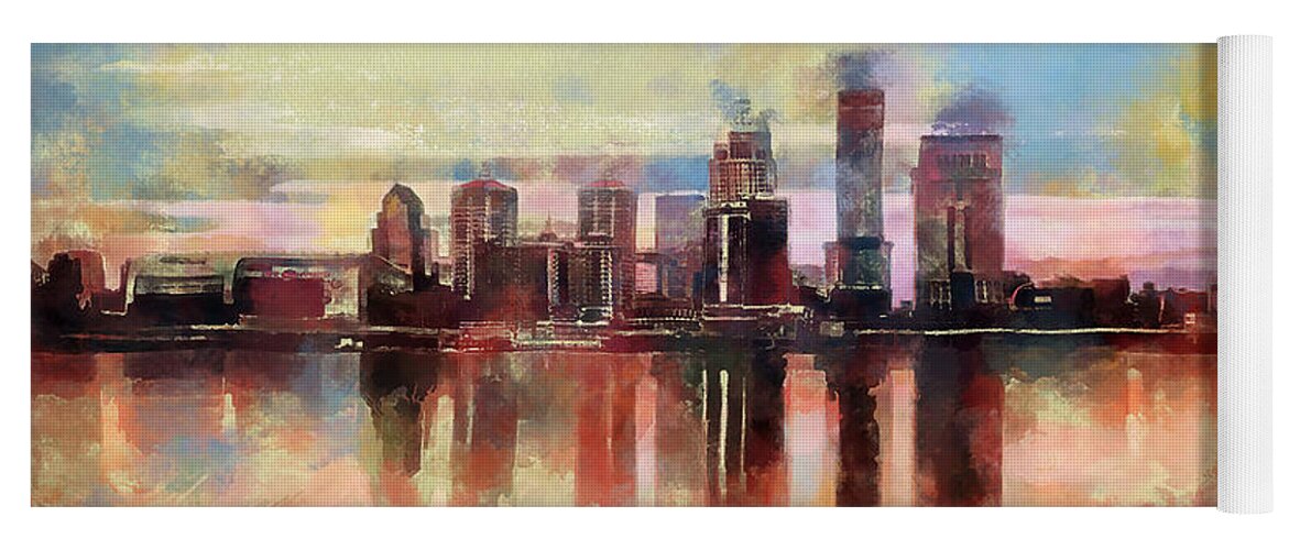 Colorful Louisville Skyline Yoga Mat featuring the mixed media Colorful Louisville Skyline by Dan Sproul