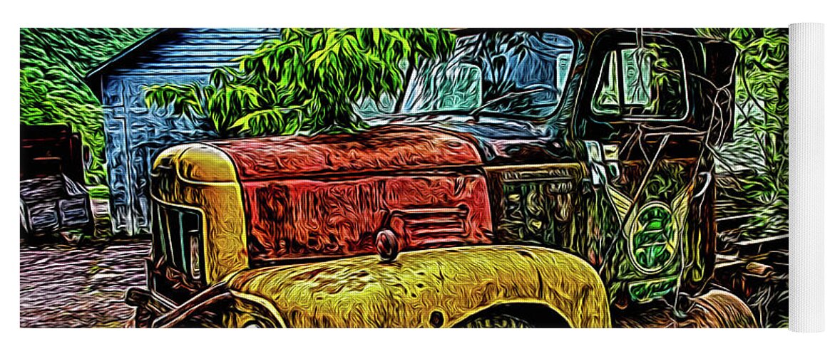 Colorful Yoga Mat featuring the photograph Colorful, Old Truck #2 by Alan Goldberg
