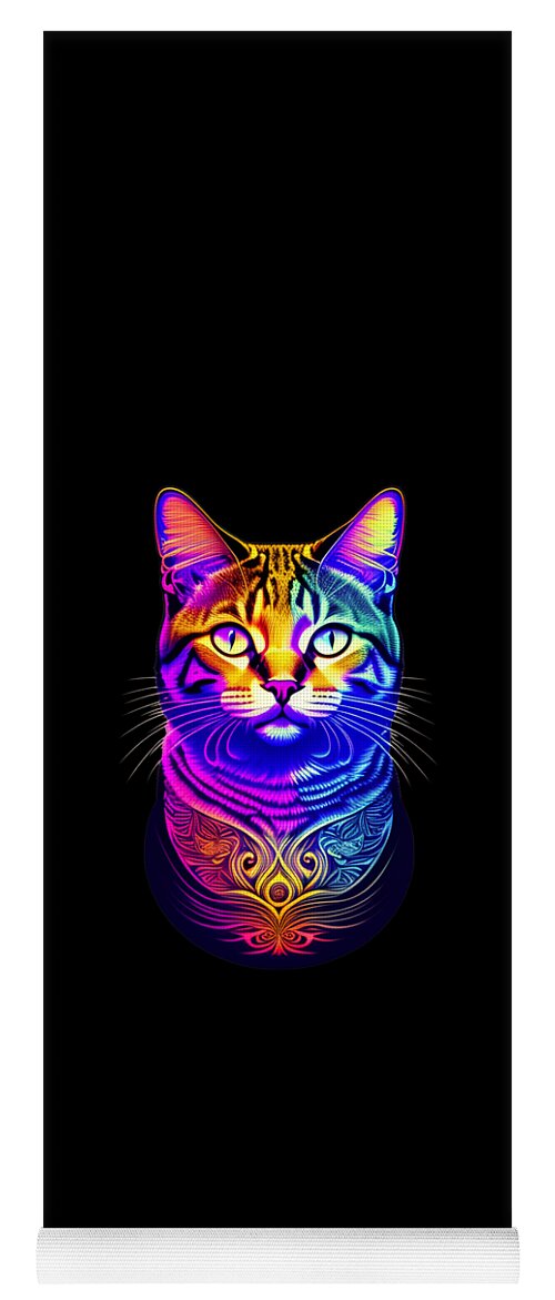 Cool Yoga Mat featuring the digital art Colorful Psychedelic Cat by Flippin Sweet Gear