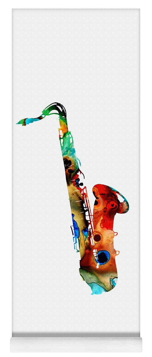 Saxophone Yoga Mat featuring the painting Colorful Saxophone by Sharon Cummings by Sharon Cummings