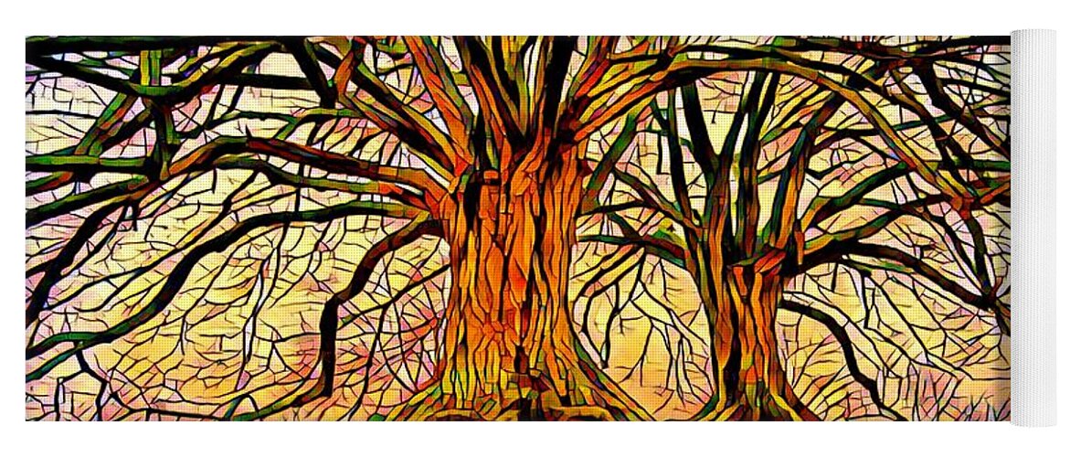 Tree Yoga Mat featuring the mixed media Colorful Trees Design 258 by Lucie Dumas