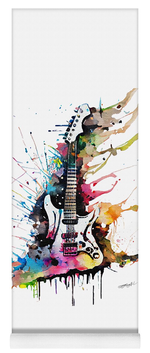 Music Yoga Mat featuring the digital art Colorful Watercolor guitar illustration on white background by Lena Owens - OLena Art Vibrant Palette Knife and Graphic Design