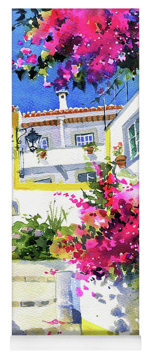 Portugal Yoga Mat featuring the painting Colors Of Obidos Portugal Painting by Dora Hathazi Mendes