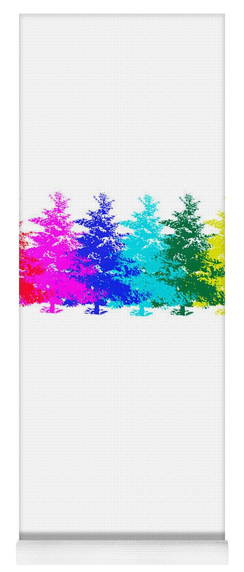 Everygreens Yoga Mat featuring the mixed media Colourful Trees by Moira Law
