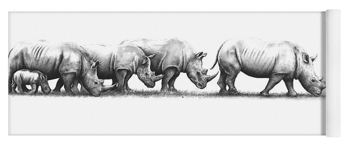 Rhinoceros Yoga Mat featuring the drawing Come on, Hurry Up by Paul Dene Marlor
