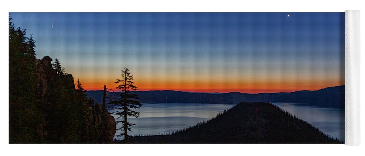 Lake Yoga Mat featuring the photograph Comet NEOWISE at Crater Lake by Cat Connor