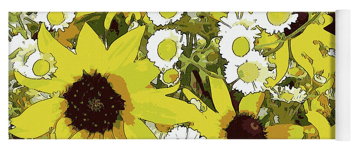 Flowers Yoga Mat featuring the mixed media Comicbook Wildflowers Botanical Art by Shelli Fitzpatrick
