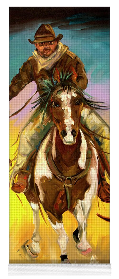 Cowboy Yoga Mat featuring the painting Coming at You by Diane Whitehead