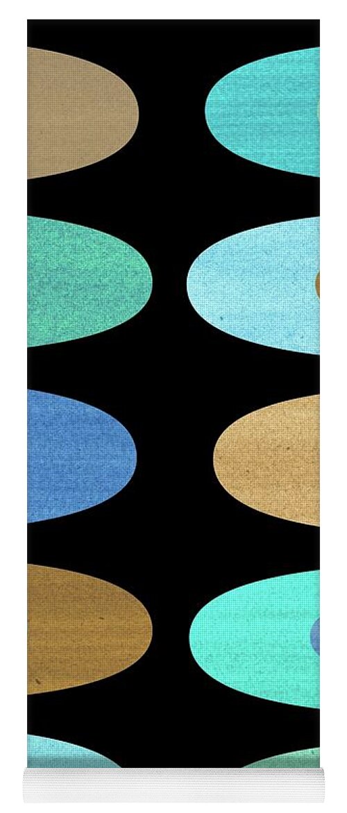  Light Blue Yoga Mat featuring the mixed media Concentric Oblongs in Cool Colors on Black by Donna Mibus
