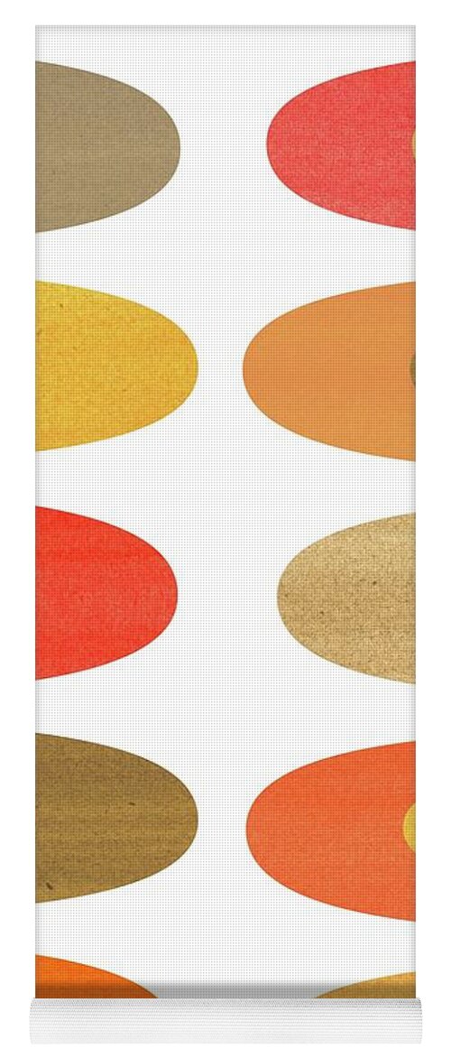 Tan Yoga Mat featuring the mixed media Concentric Oblongs in Warm Colors on White by Donna Mibus