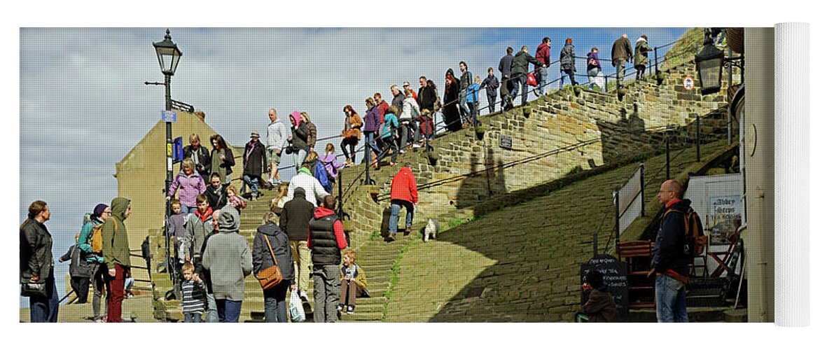 Bright Yoga Mat featuring the photograph Congestion On The Steps, Whitby by Rod Johnson
