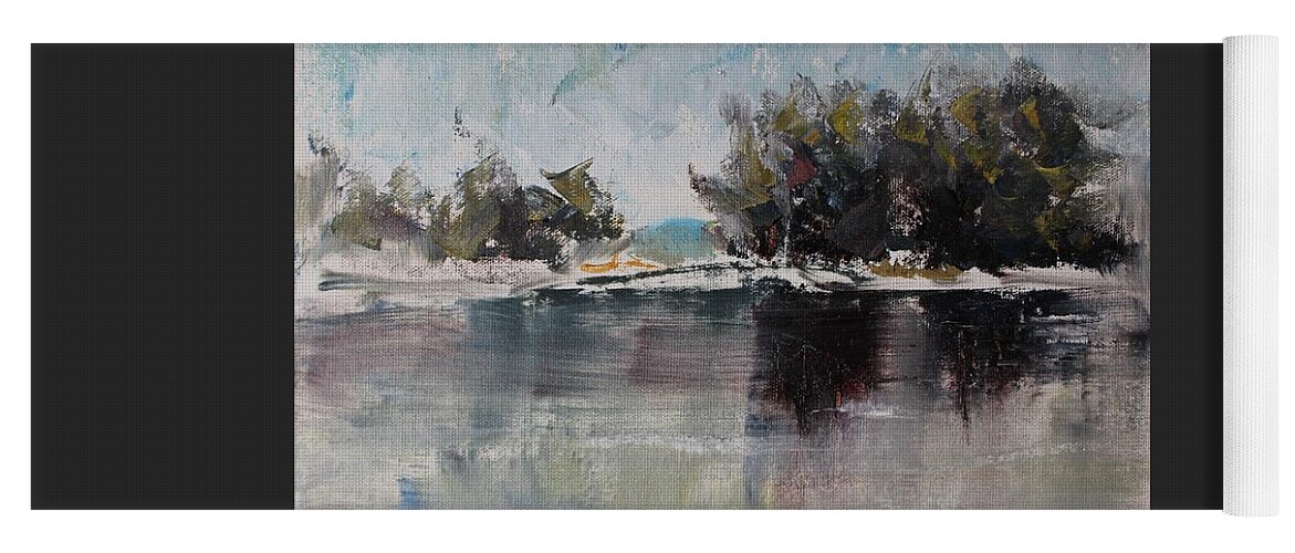 Palette Knife Yoga Mat featuring the painting Cool Morning by the Lake by Vera Smith