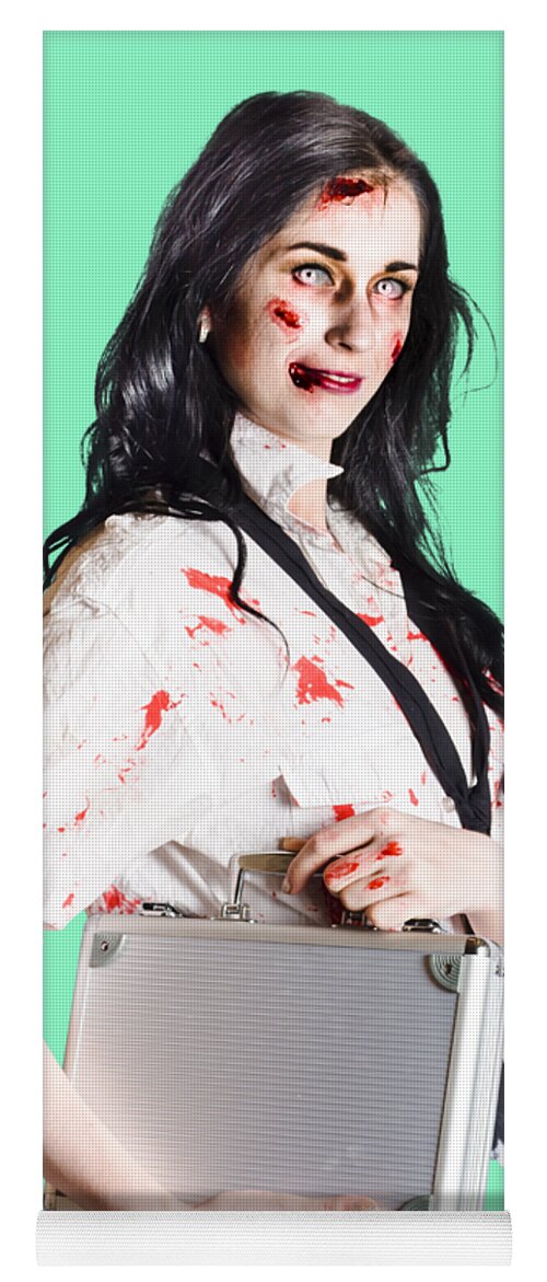 Horror Yoga Mat featuring the photograph Corps zombie businesswoman by Jorgo Photography
