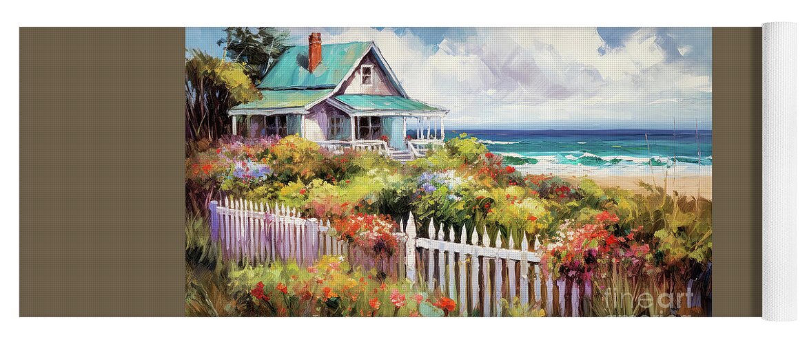 Cottage Yoga Mat featuring the painting Cottage By The Sea by Tina LeCour