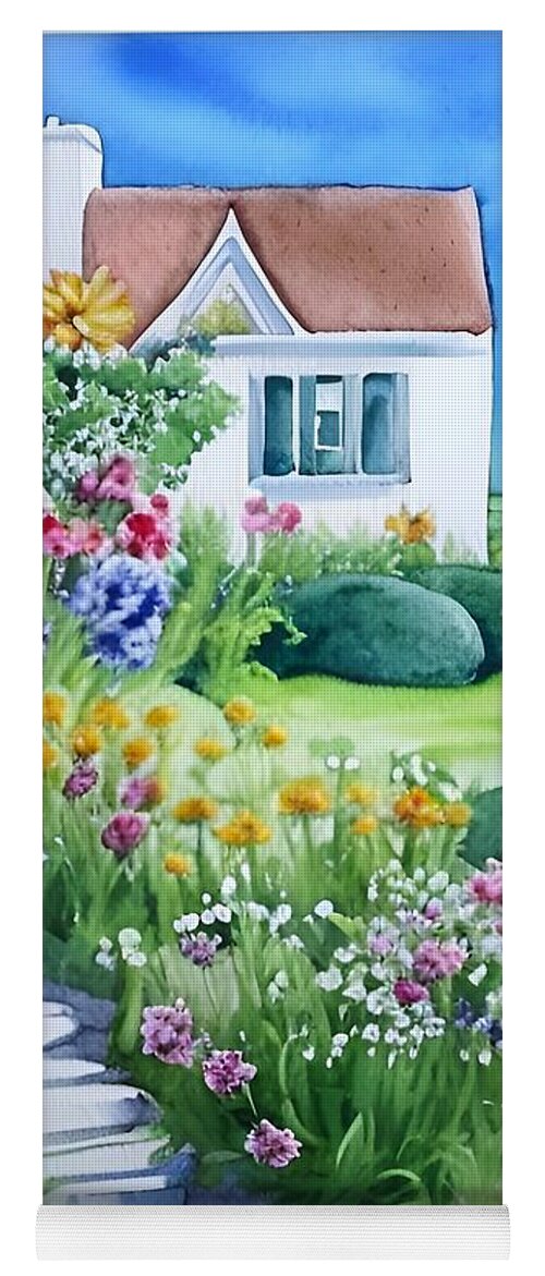 Garden Yoga Mat featuring the mixed media Cottage Flowers by Bonnie Bruno