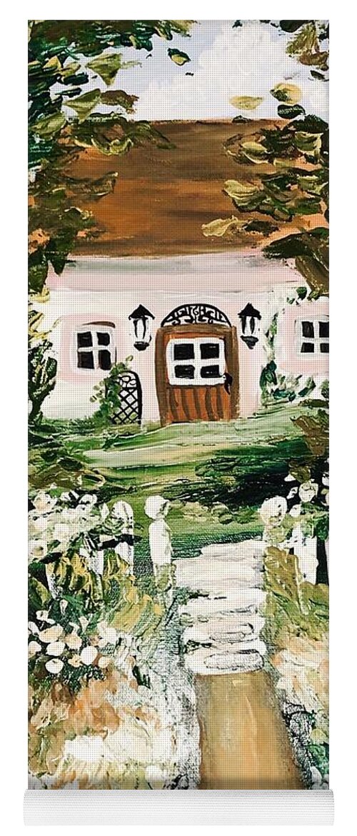 Home Decor House Landscape Woods Floral Flowers Cottage Dreamy Yoga Mat featuring the painting Cottage in the woods by Meredith Palmer