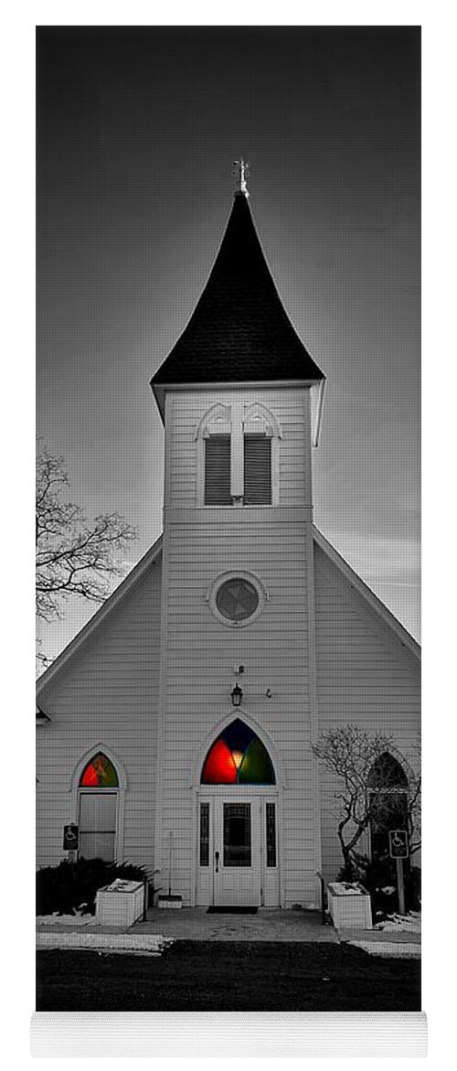 Selective Color Yoga Mat featuring the photograph Country Church by Jerry Abbott