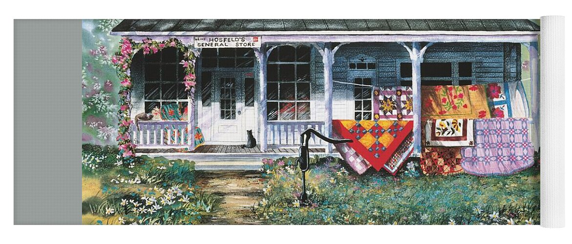 Country Store Yoga Mat featuring the painting Country Store Quilts by Diane Phalen