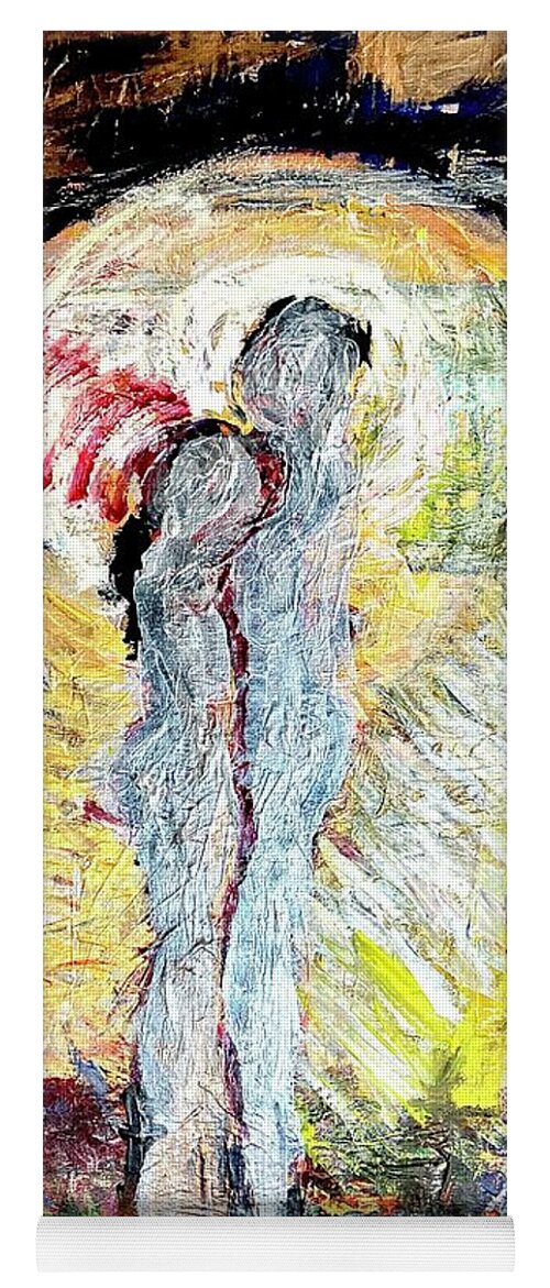 Two Figures On Abstract Landscape Yoga Mat featuring the painting Couple by David Euler