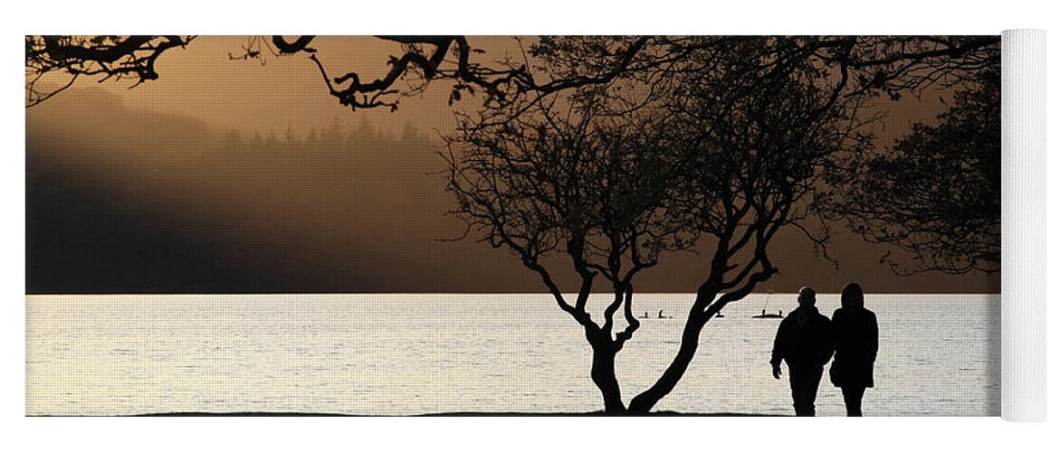 Couple Yoga Mat featuring the photograph Couple walking by Derwent Water, Keswick by Bryan Attewell