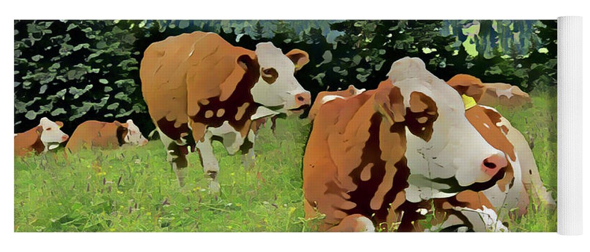 Cows Yoga Mat featuring the painting Cow Herd Resting in Grass by The James Roney Collection
