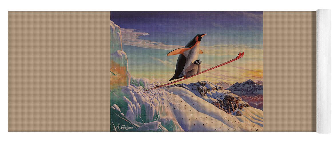 Penguin Yoga Mat featuring the painting Cowabunga by Michael Goguen