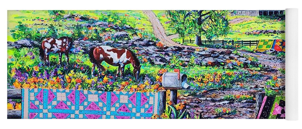 Quilts Yoga Mat featuring the painting Cowboy Stars by Diane Phalen