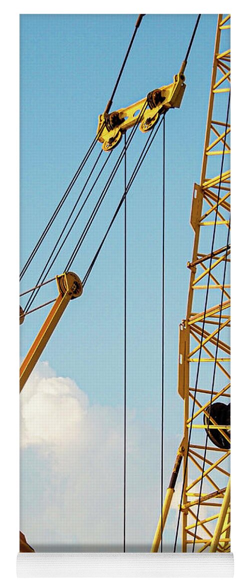 Crane Construction Metal Yellow Yoga Mat featuring the photograph Crane by John Linnemeyer