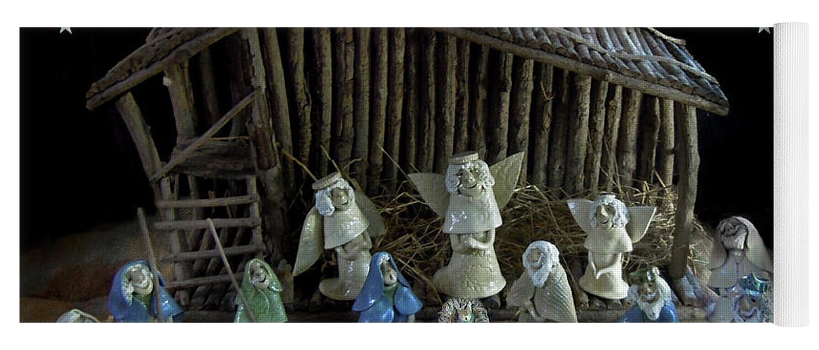 Nativity Yoga Mat featuring the sculpture Creche Top View by Nancy Griswold