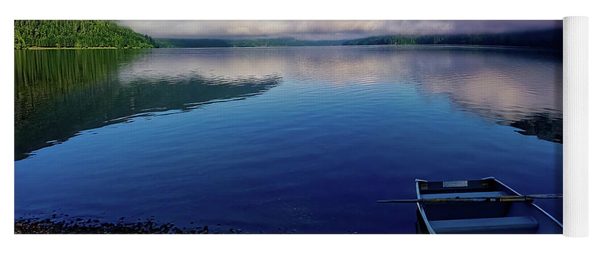 Crescent Lake Yoga Mat featuring the photograph Crescent Lake Rowboat by Larey McDaniel
