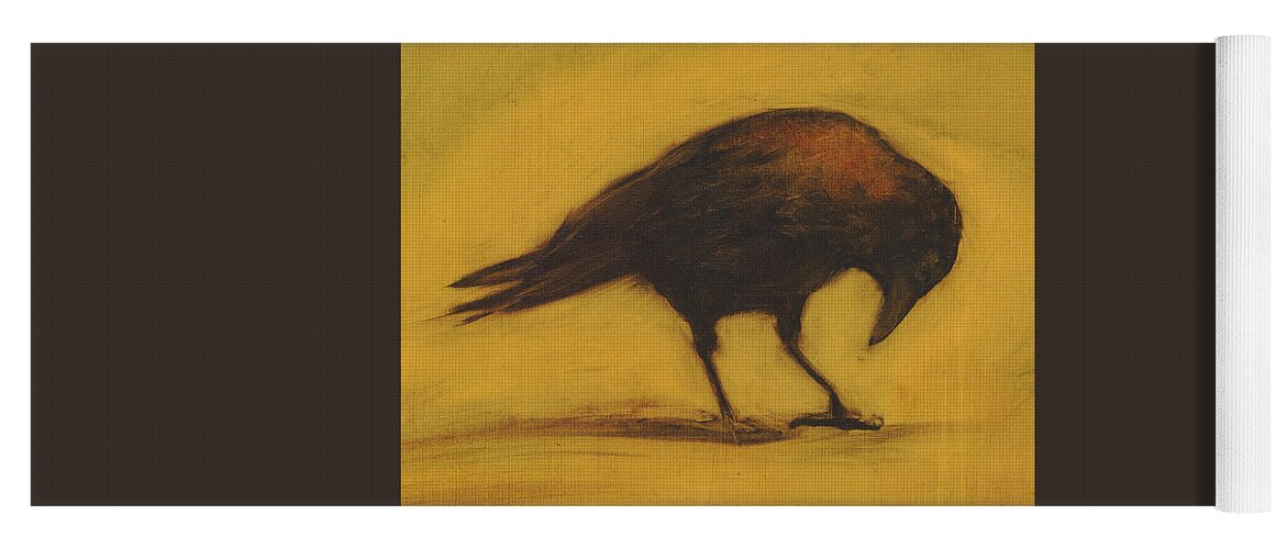 Crow Yoga Mat featuring the painting Crow 11 cropped version by David Ladmore