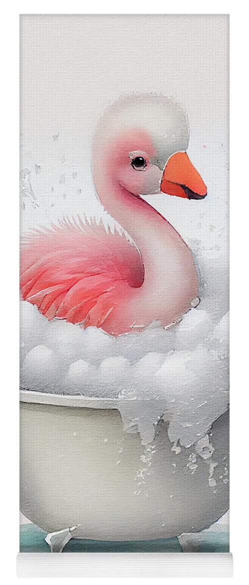 Cute Baby Flamingo In Bathub Watercolor Minimalist Yoga Mat by