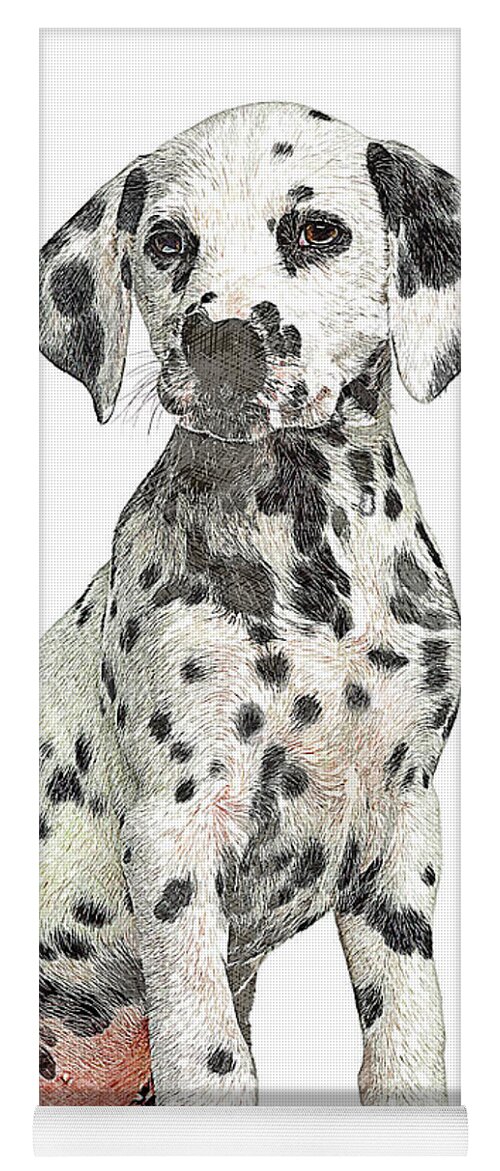 Dalmation Yoga Mat featuring the painting Cute but Savage, Young Dalmation Dog by Custom Pet Portrait Art Studio