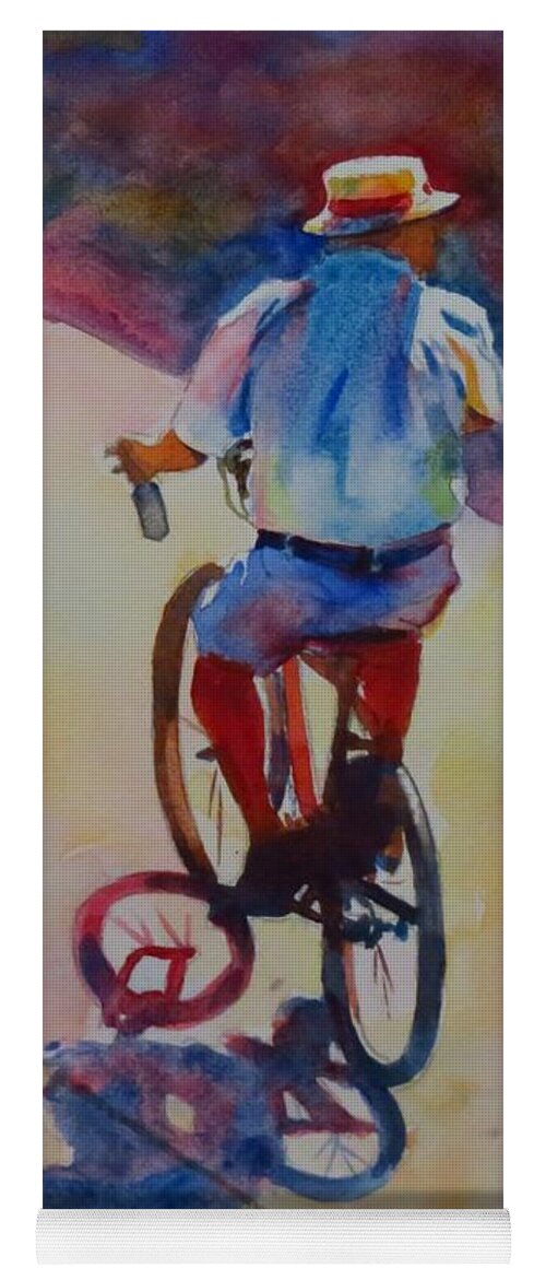 Landscape Yoga Mat featuring the painting Cyclist in the Sun-G.Berry #68 by David Gilmore