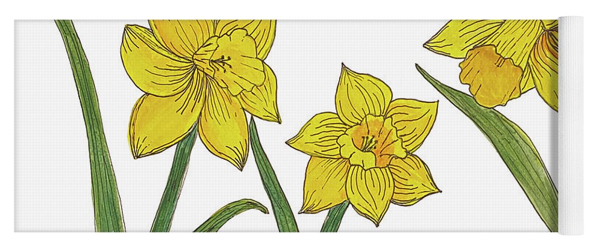 Daffodils Yoga Mat featuring the mixed media Daffodils by Lisa Neuman