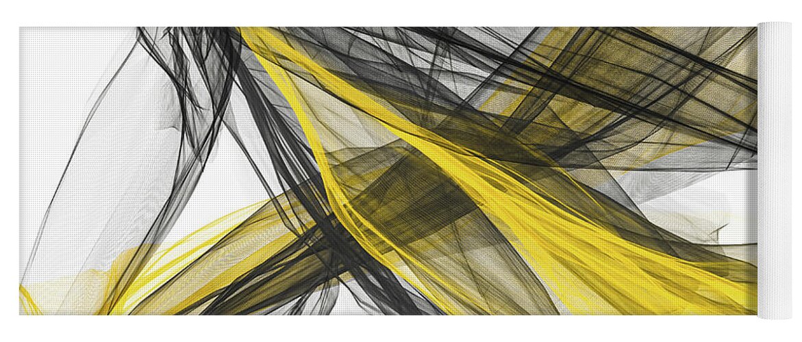 Yellow Yoga Mat featuring the painting Dainty Soar - Yellow And Gray Modern Wall Art by Lourry Legarde