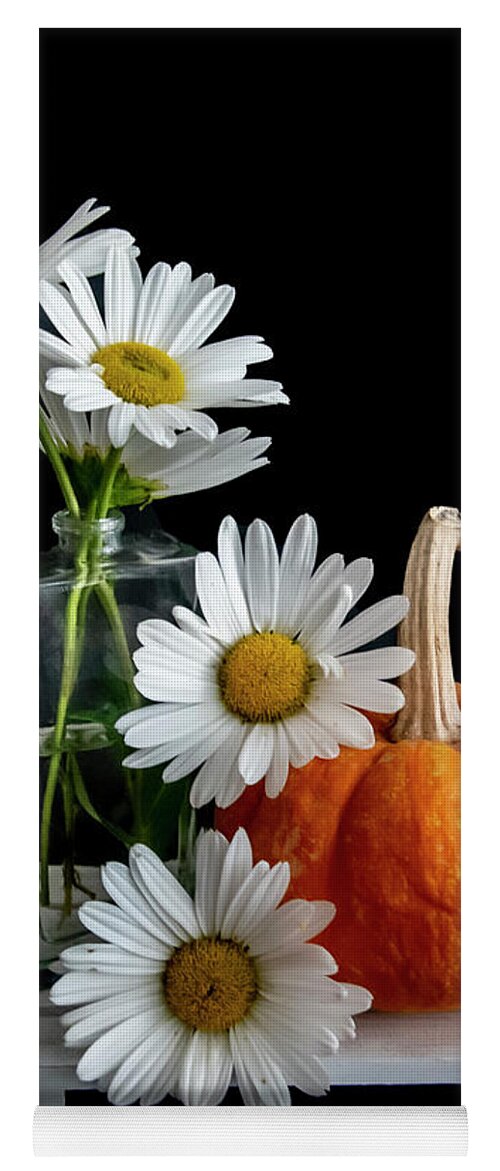 Flowers Yoga Mat featuring the photograph Daisies and Pumpkin by Cathy Kovarik