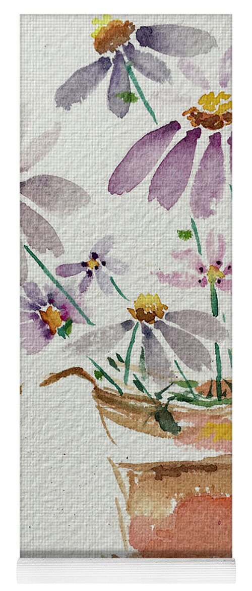 Daisy Yoga Mat featuring the painting Daisies in a Rusty Copper Pitcher by Roxy Rich