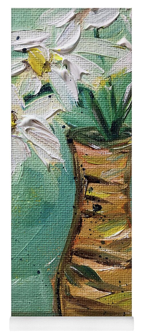 Daisies Yoga Mat featuring the painting Daisies in a Wicker Pitcher by Roxy Rich