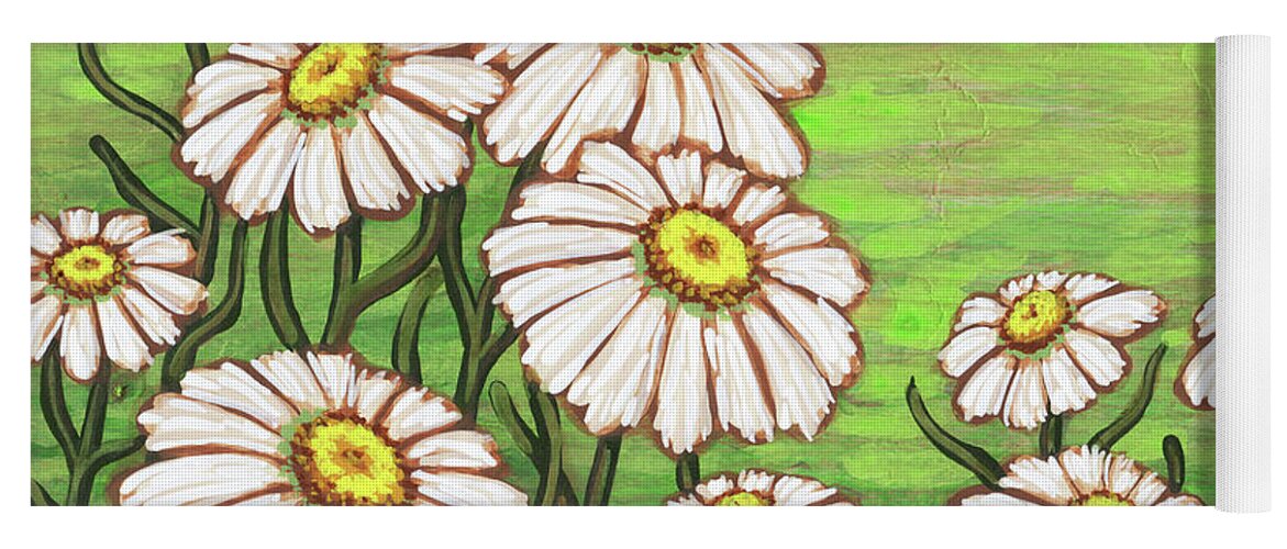 Daisy Yoga Mat featuring the painting Dancing Daisy Daydreams in Lime Sherbet Skies by Amy E Fraser