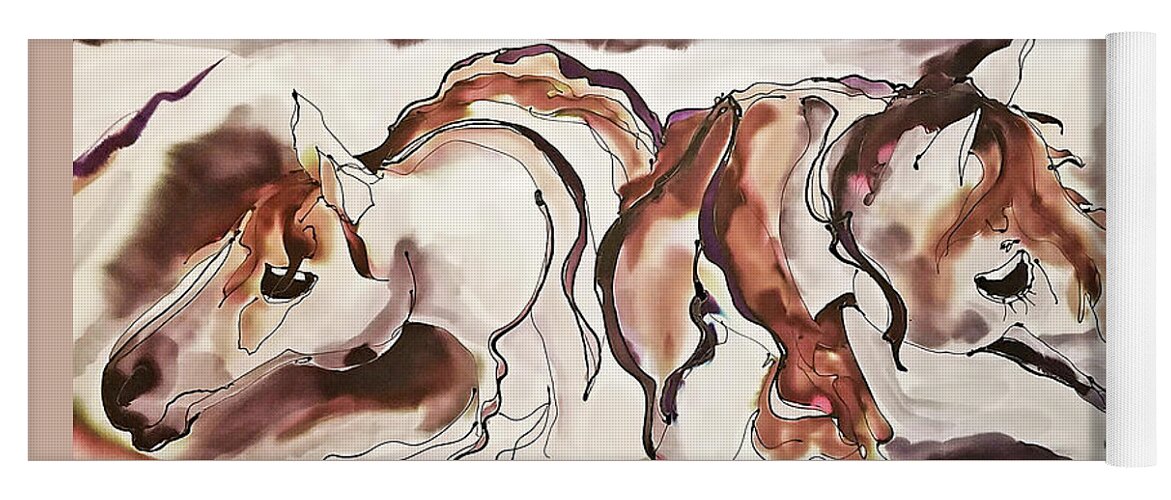 Horse Yoga Mat featuring the painting Dancing horses by Karla Kay Benjamin