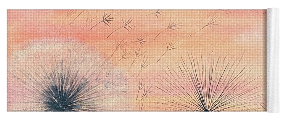 Dandelions Yoga Mat featuring the painting Dandelions at Sunset by Lisa Neuman