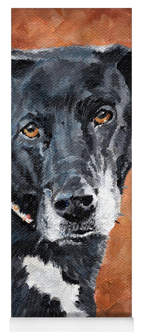 Pet Portrait Yoga Mat featuring the painting Darcy - Black Dog by Annie Troe