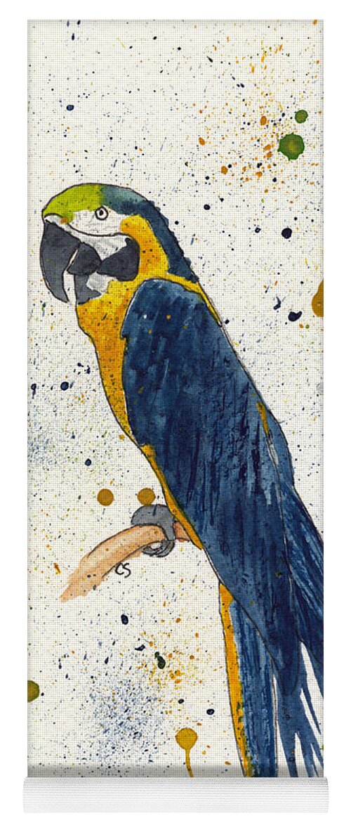Parrot Yoga Mat featuring the mixed media Dark Blue and Gold Macaw by Conni Schaftenaar